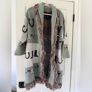 Zara Multicolor Cape Cardigan with Fringe